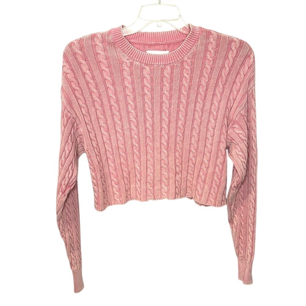 Preppy Pink Cable Knit Cropped Sweater Aerie Womens Size Large